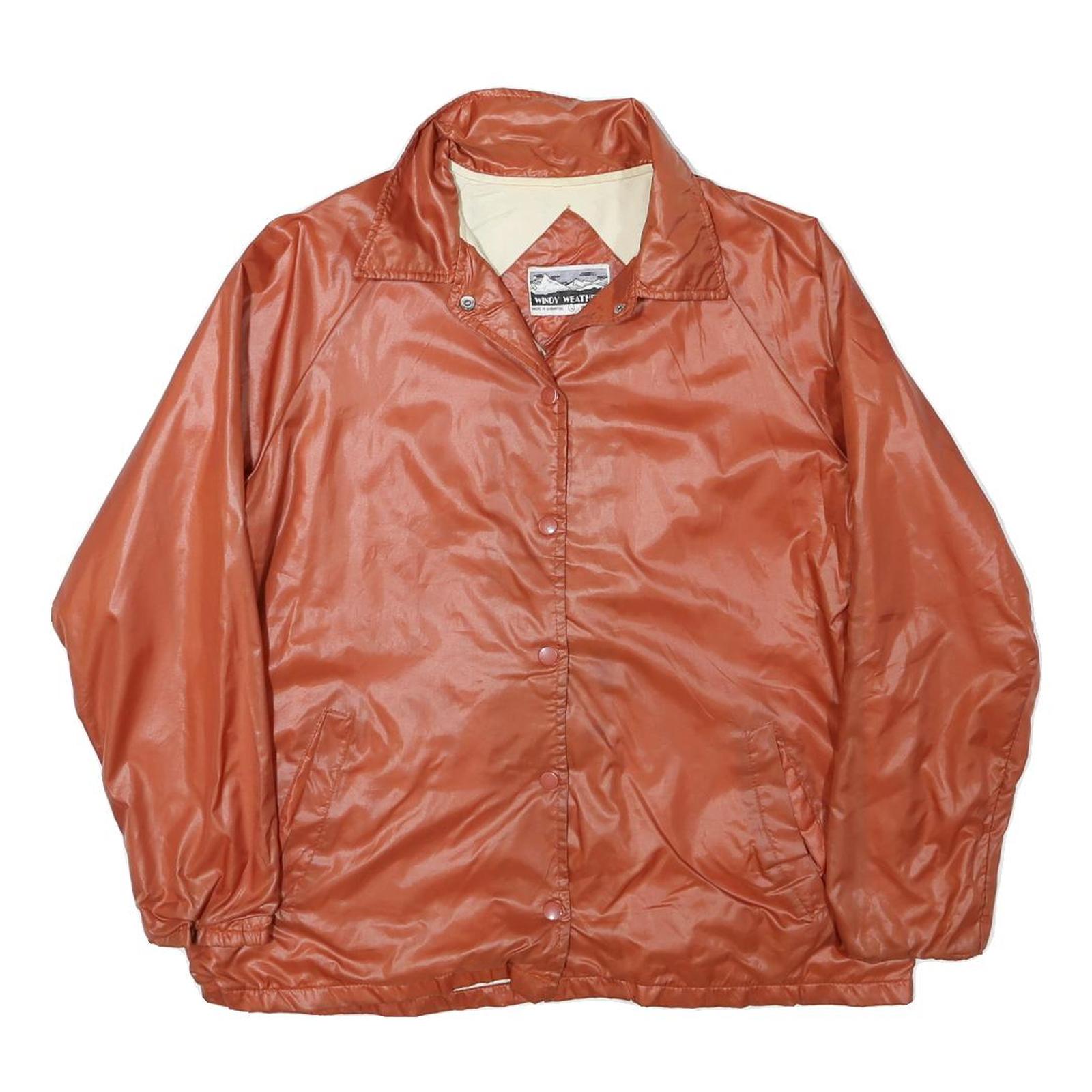 WINDYWEATHER Womens Orange Nylon Button Jacket L Lightweight Plain Outerwear Refurbished - N/A refurbished available on Cerqular