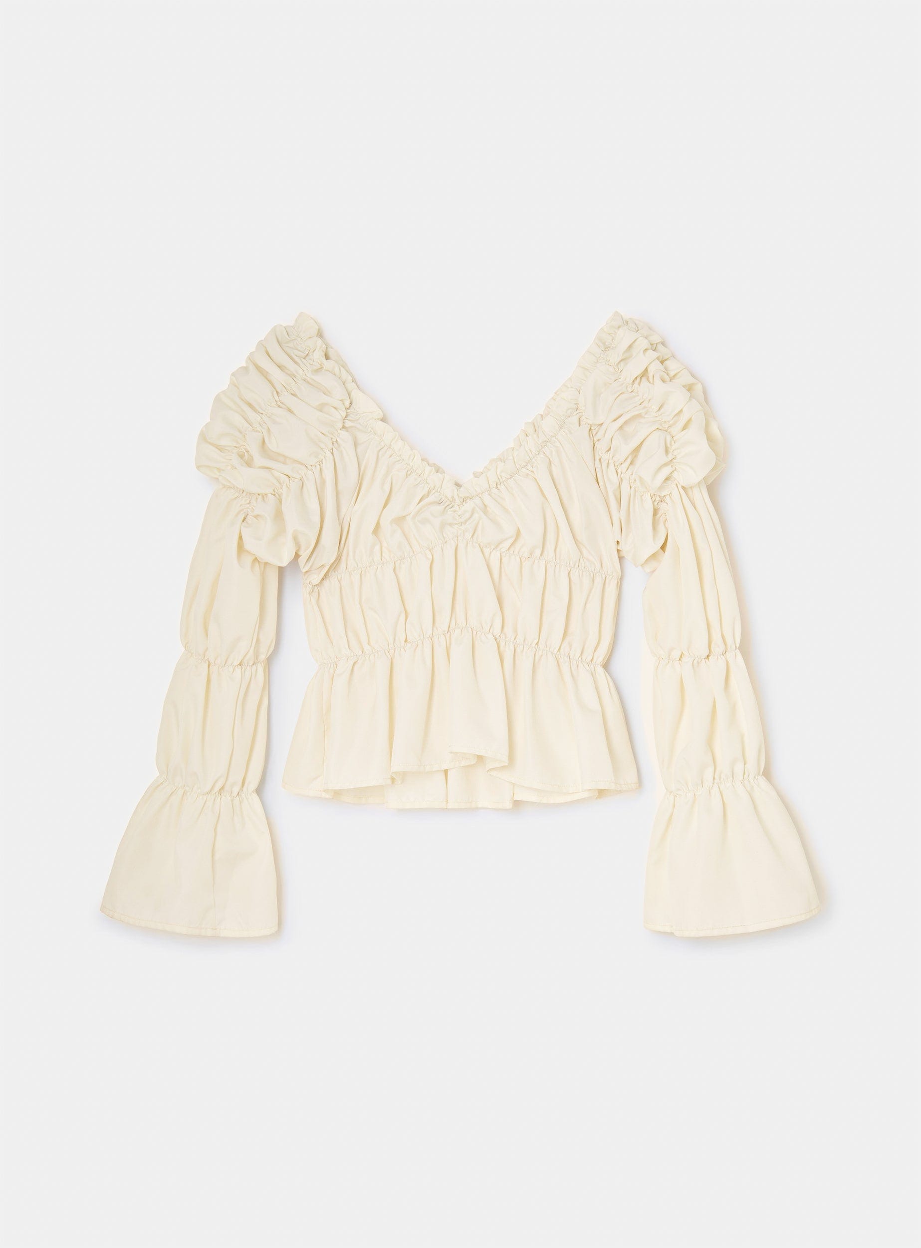 SADIE ECRU RUCHED BLOUSE | Size: XL Refurbished - N/A (Note: Laagam is a Hindi word that means refurbished available on Cerqular