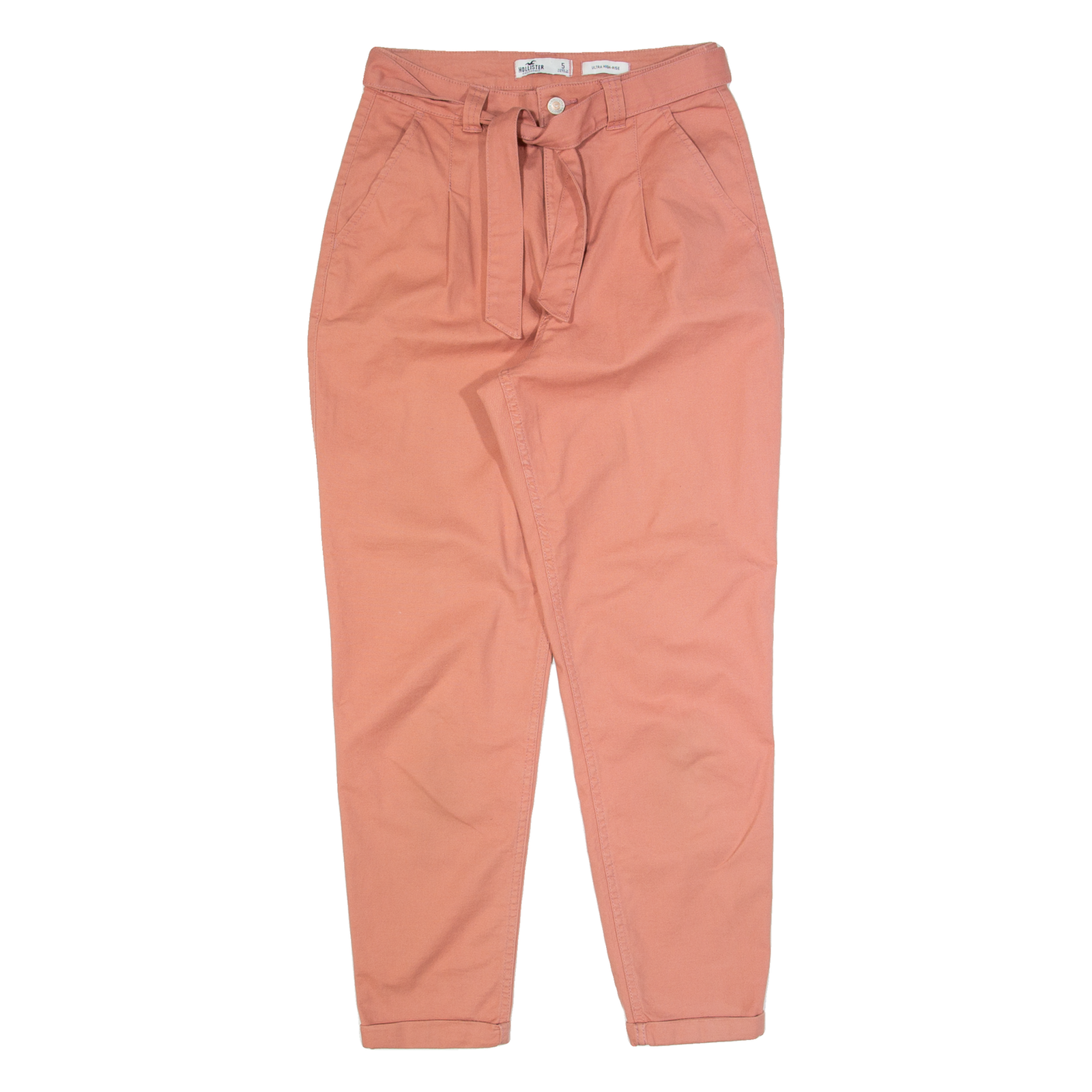 HOLLISTER Belted Ultra High Rise Womens Trousers Pink Slim Tapered W27 L27 Refurbished - N/A refurbished available on Cerqular