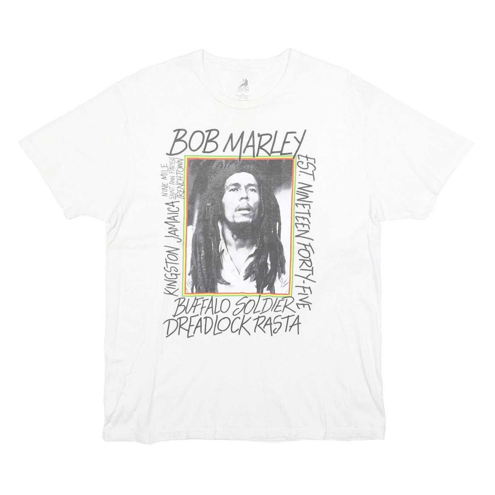 ZION Mens White Bob Marley Graphic T-Shirt L Short Sleeve Crew Neck Music Refurbished - N/A refurbished available on Cerqular