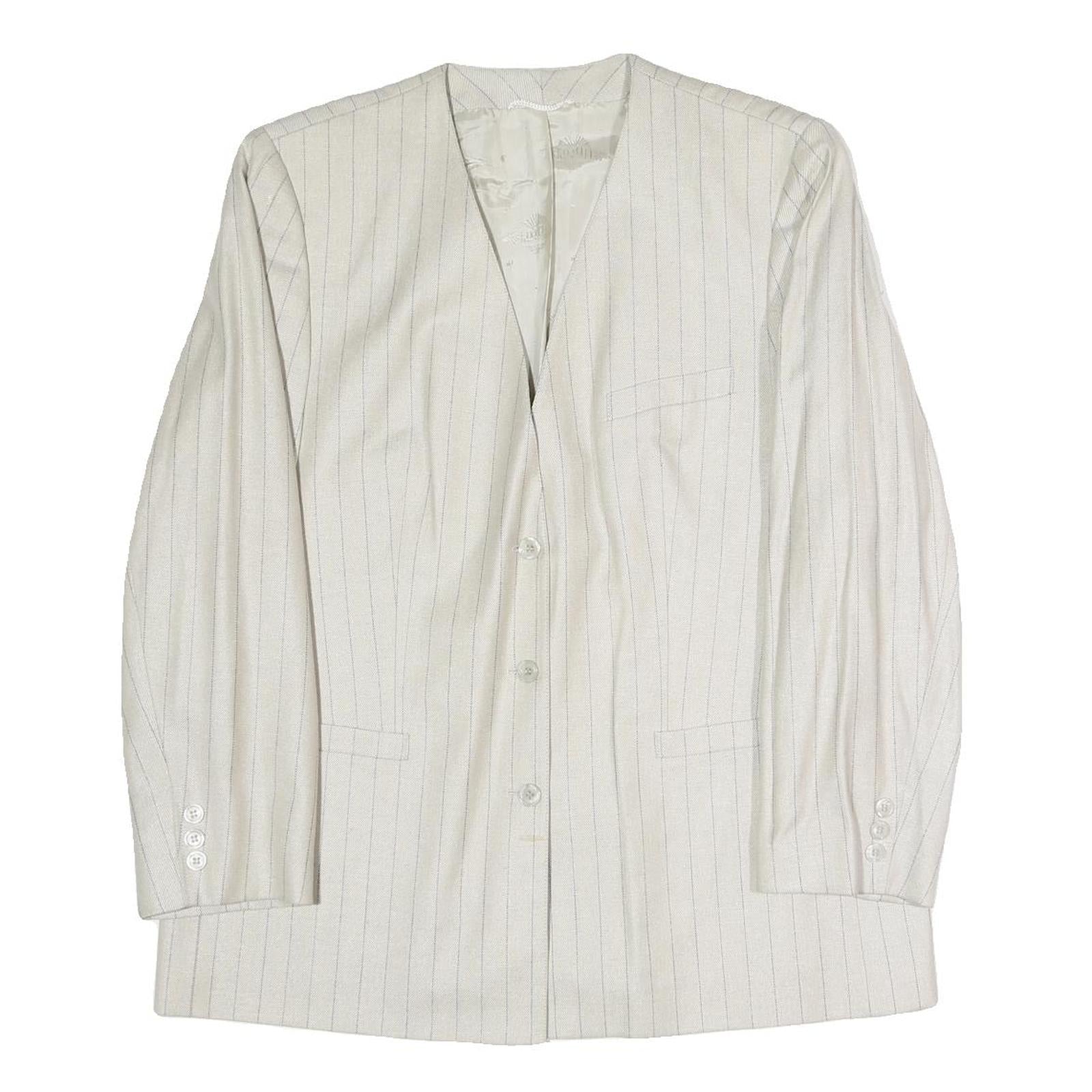 Womens White Pinstripe Button Cotton Blend Jacket XL Formal Workwear Blazer Refurbished - N/A refurbished available on Cerqular