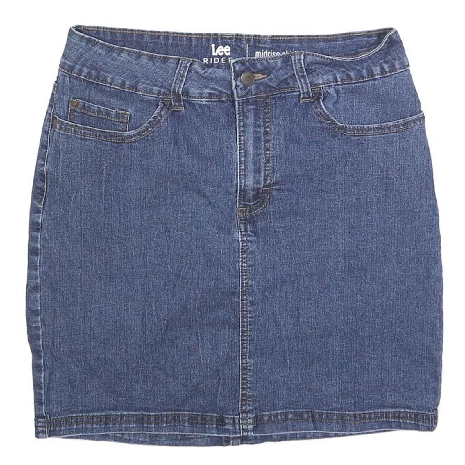 LEE Womens Blue Denim Mini Skirt Cotton Blend Straight Midrise Zip Button M Refurbished - N/A refurbished available on Cerqular