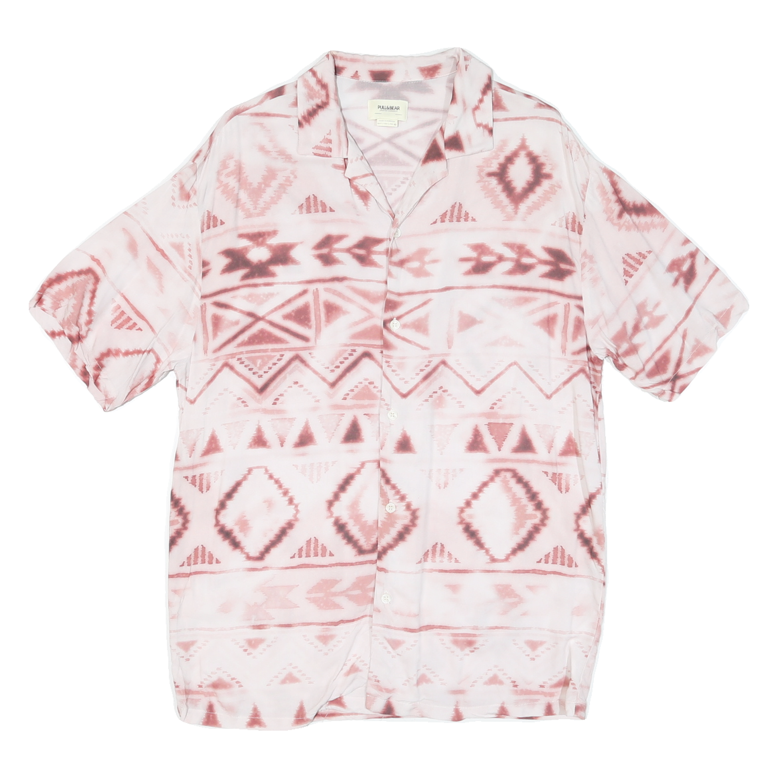 PULL & BEAR Mens White & Pink Patterned Shirt L Cotton Blend Summer Casual Refurbished - N/A refurbished available on Cerqular