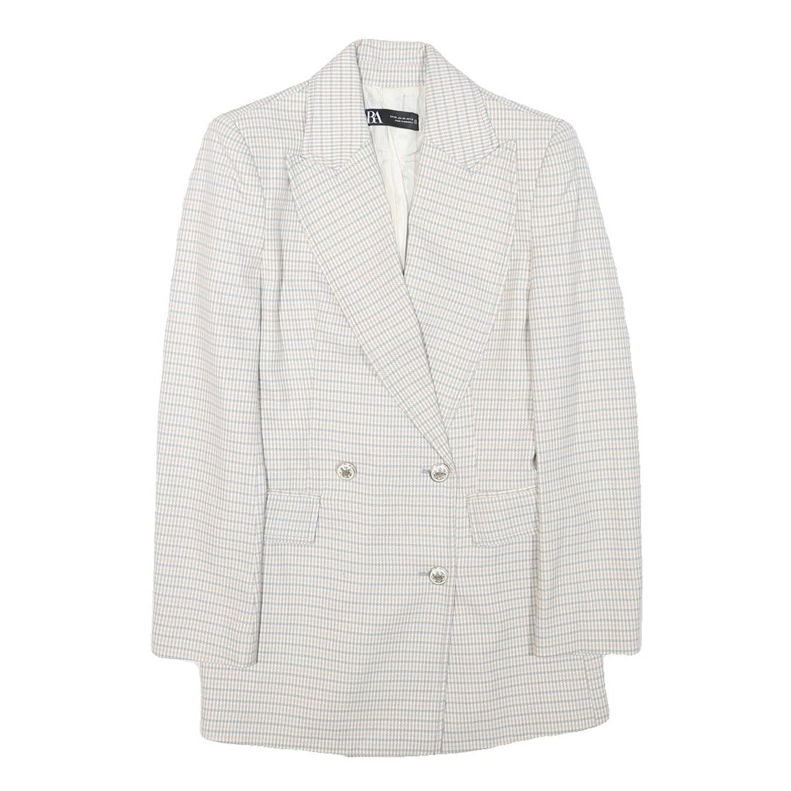 ZARA Womens White & Blue Checked Double Breasted Blazer Jacket XS Polyester Refurbished - N/A refurbished available on Cerqular