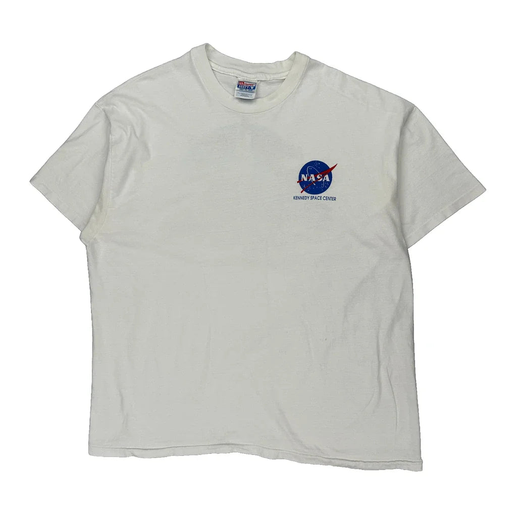 Nasa Hanes Graphic T-Shirt - 2XL White Cotton Refurbished - Thrifted (note: this is a term often used to describe second- refurbished available on Cerqular
