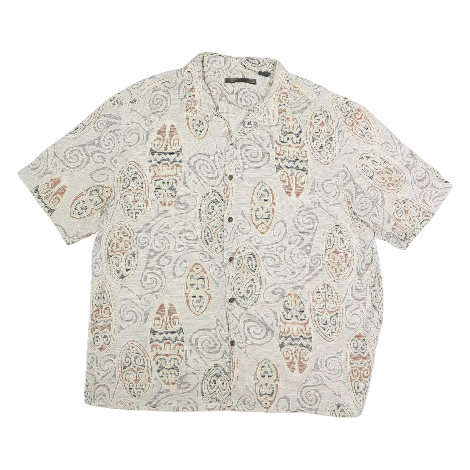 AIX Mens Beige & Brown Patterned Cotton Shirt 2XL Short Sleeve Casual Refurbished - N/A refurbished available on Cerqular