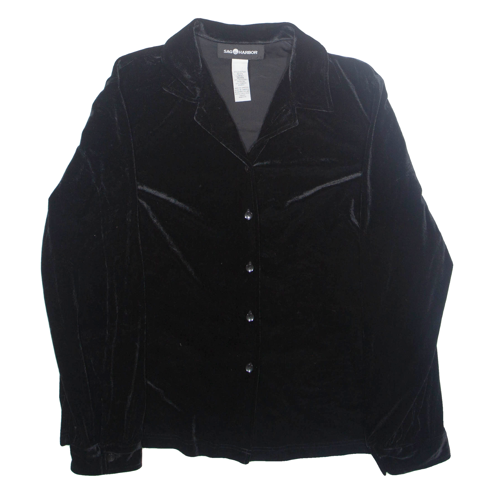 SAG HARBOR Womens Blouse Black Collared Long Sleeve L Refurbished - N/A refurbished available on Cerqular