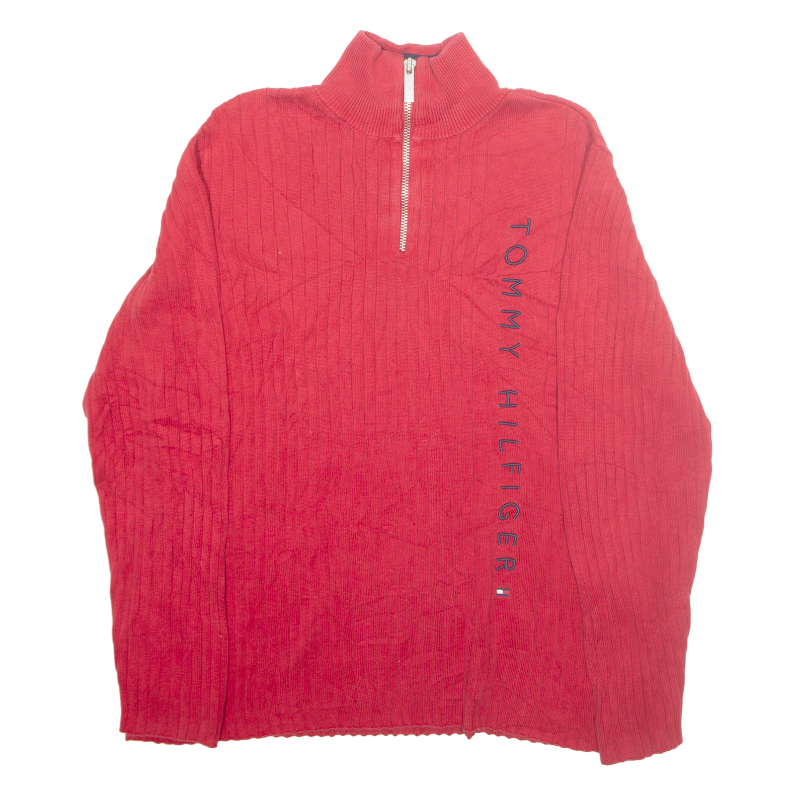 TOMMY HILFIGER Womens Jumper Red 1/4 Zip Tight Knit M Refurbished - N/A refurbished available on Cerqular