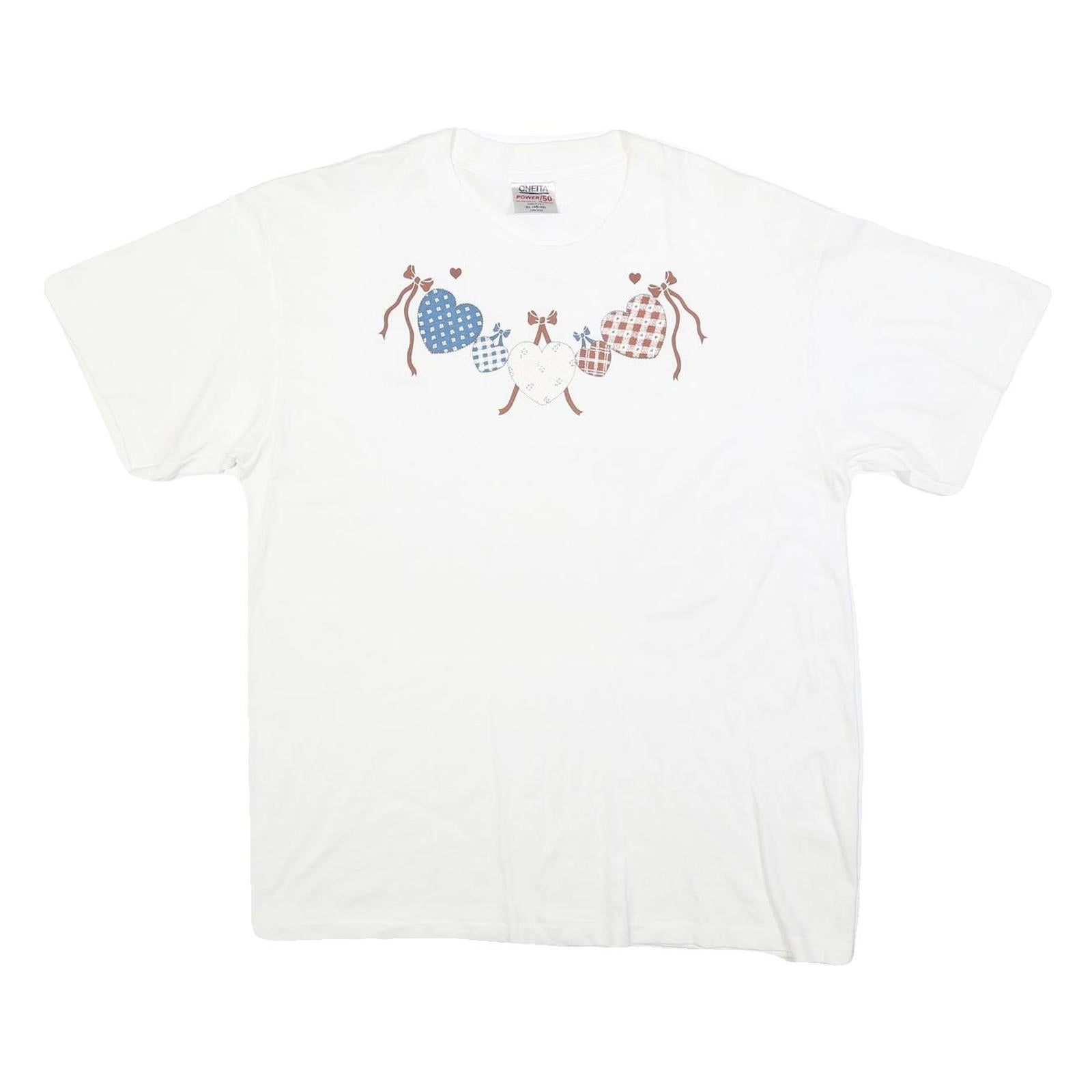 Buy ONEITA Womens White Graphic T-Shirt XL Short Sleeve Crew Neck Hearts Print Refurbished - $11.69 ONEITA Womens White Graphic T-Shirt XL Short Sleeve Crew Neck Hearts Print Refurbished - N/A refurbished available on Cerqular