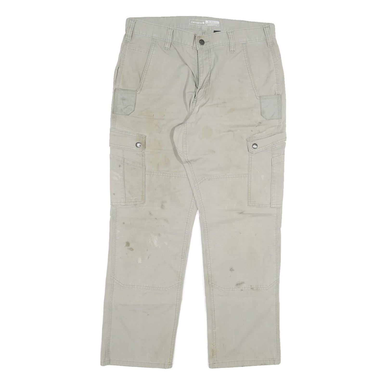 CARHARTT Mens Relaxed Beige Cotton Blend Cargo Trousers W34 L30 Workwear Durable Refurbished - N/A refurbished available on Cerqular