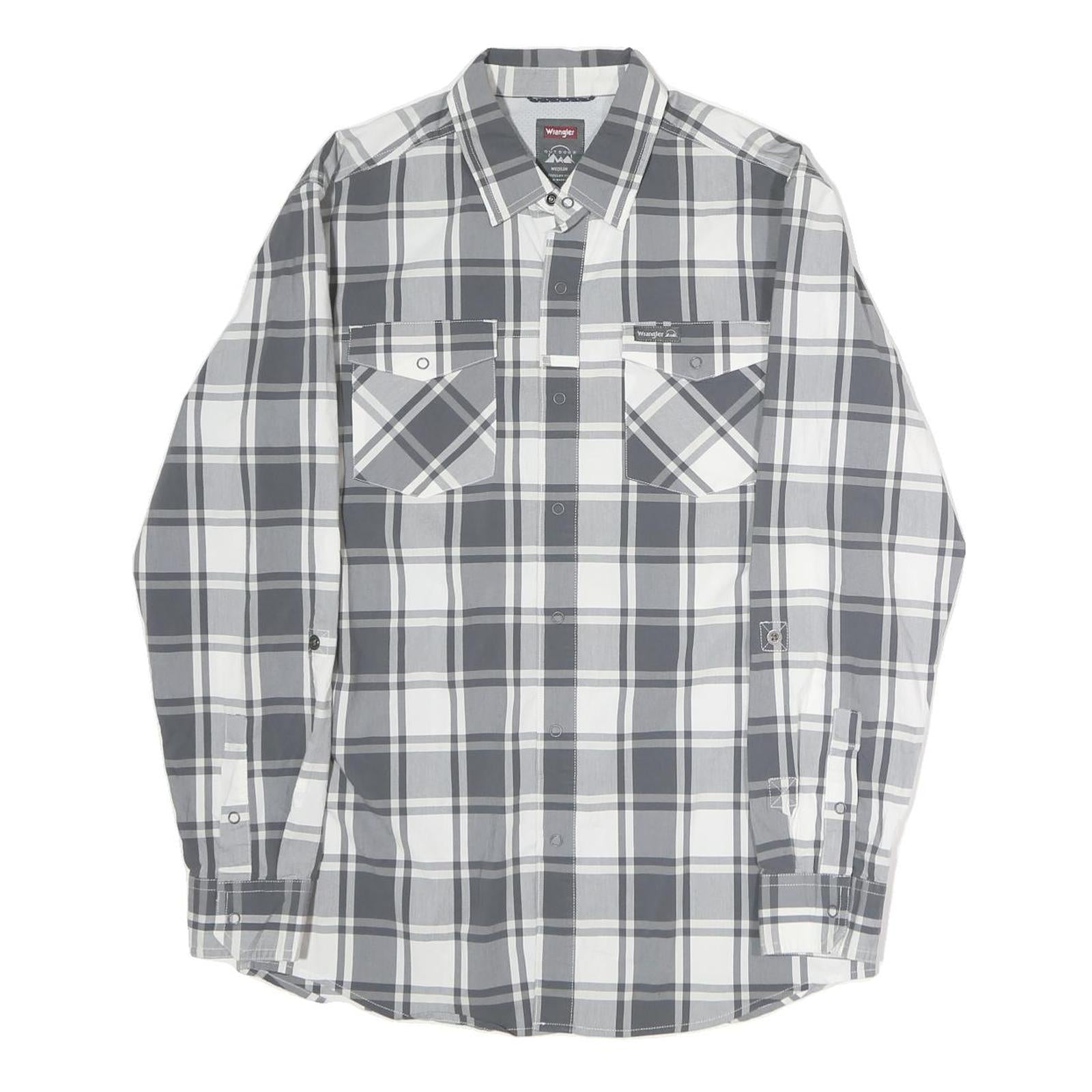 WRANGLER Mens Grey & White Check Shirt M Long Sleeve Button Casual Cotton Refurbished - N/A refurbished available on Cerqular