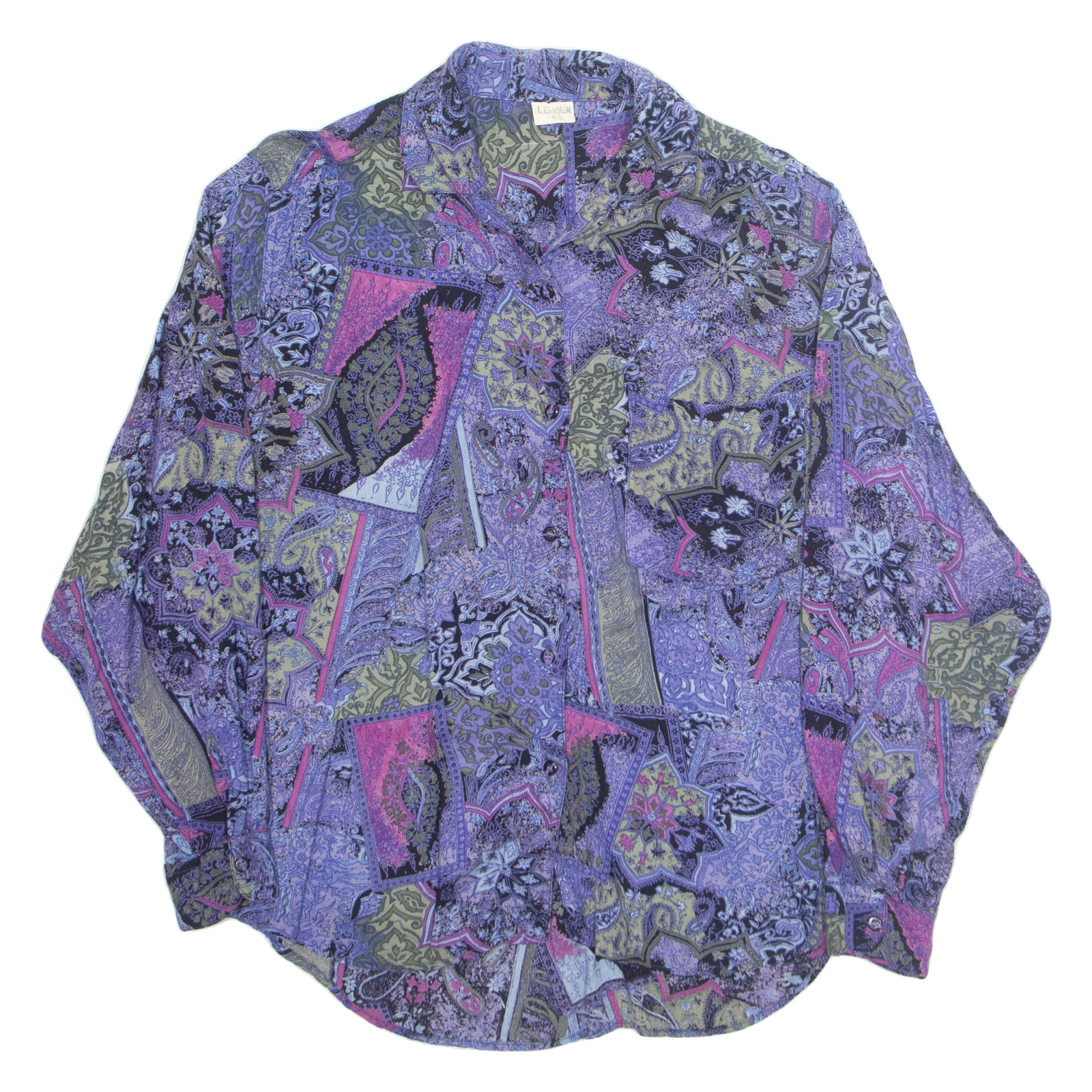 LEADER Womens Printed Blouse Purple Collared Long Sleeve Floral M Refurbished - N/A refurbished available on Cerqular