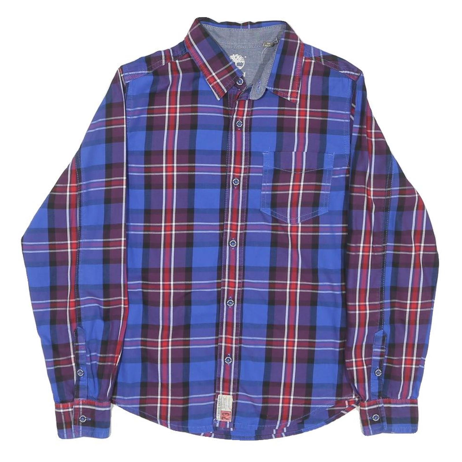 TIMBERLAND Mens Blue & Maroon Check Shirt XS Long Sleeve Casual Cotton Blend Refurbished - N/A refurbished available on Cerqular