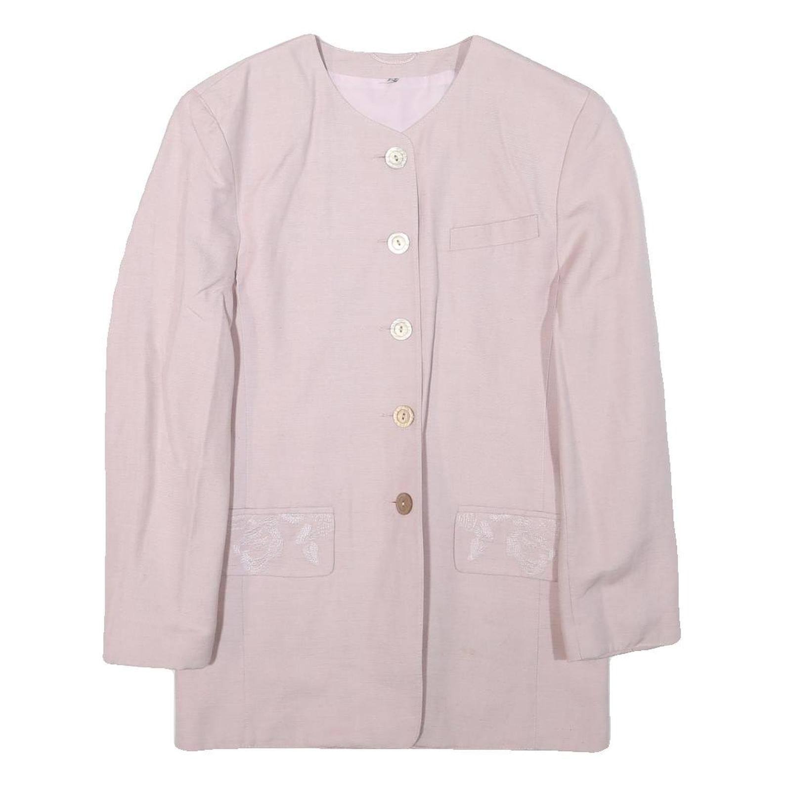 Womens Pale Pink Linen Blend Button Jacket UK 10 Plain Classic Long Sleeve Refurbished - N/A refurbished available on Cerqular
