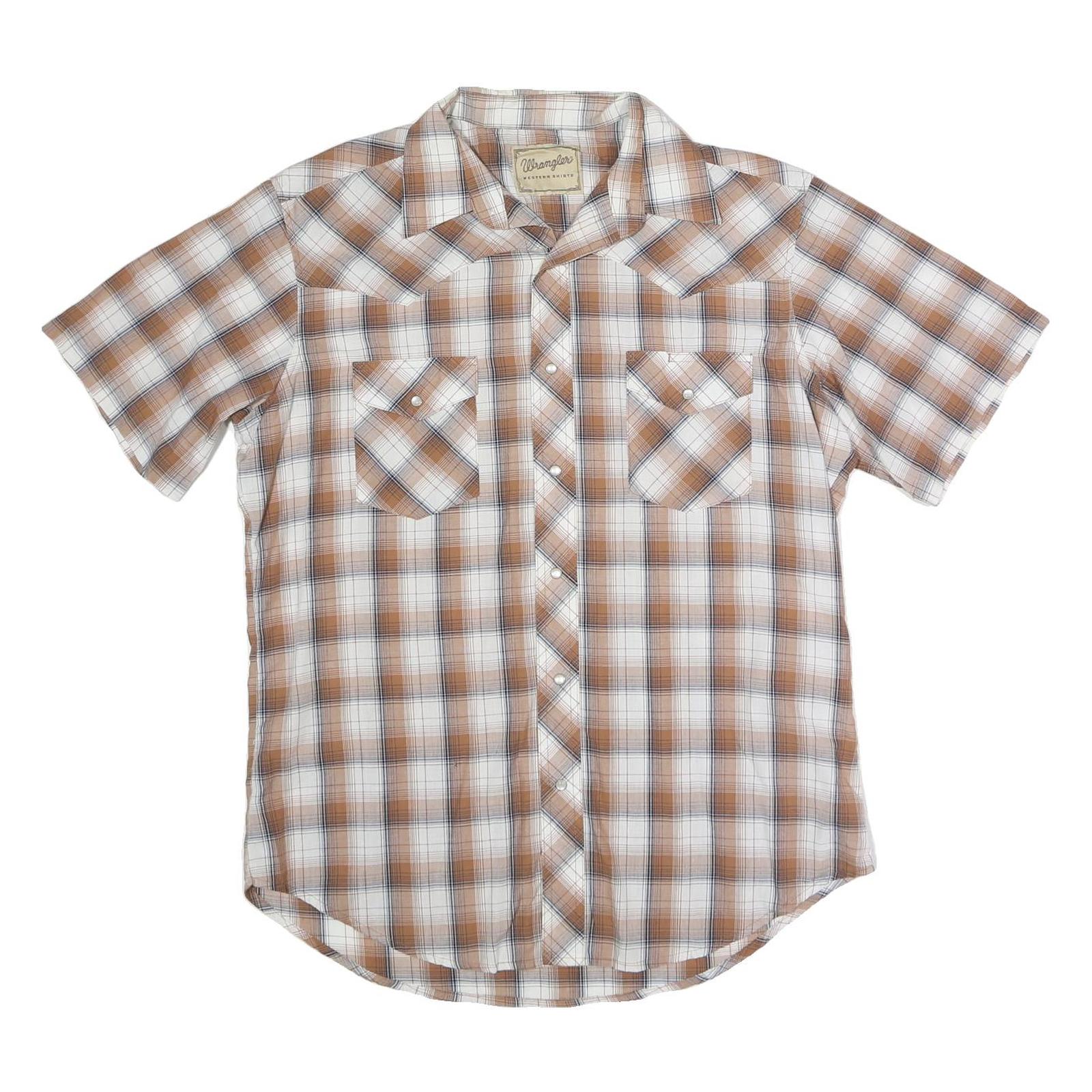 WRANGLER Mens Beige & White Cotton Blend Shirt M Western Style Short Sleeve Refurbished - N/A refurbished available on Cerqular