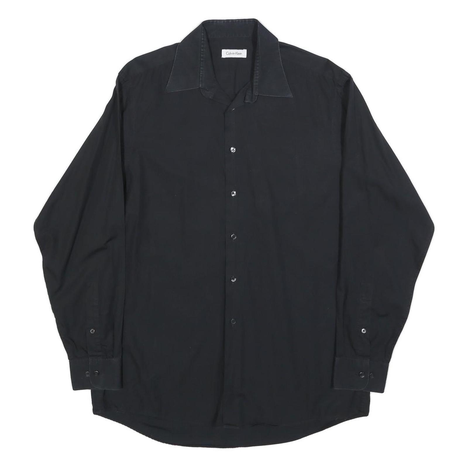 CALVIN KLEIN Mens Black Cotton Blend Shirt L Classic Button Down Smart Casual Refurbished - N/A refurbished available on Cerqular