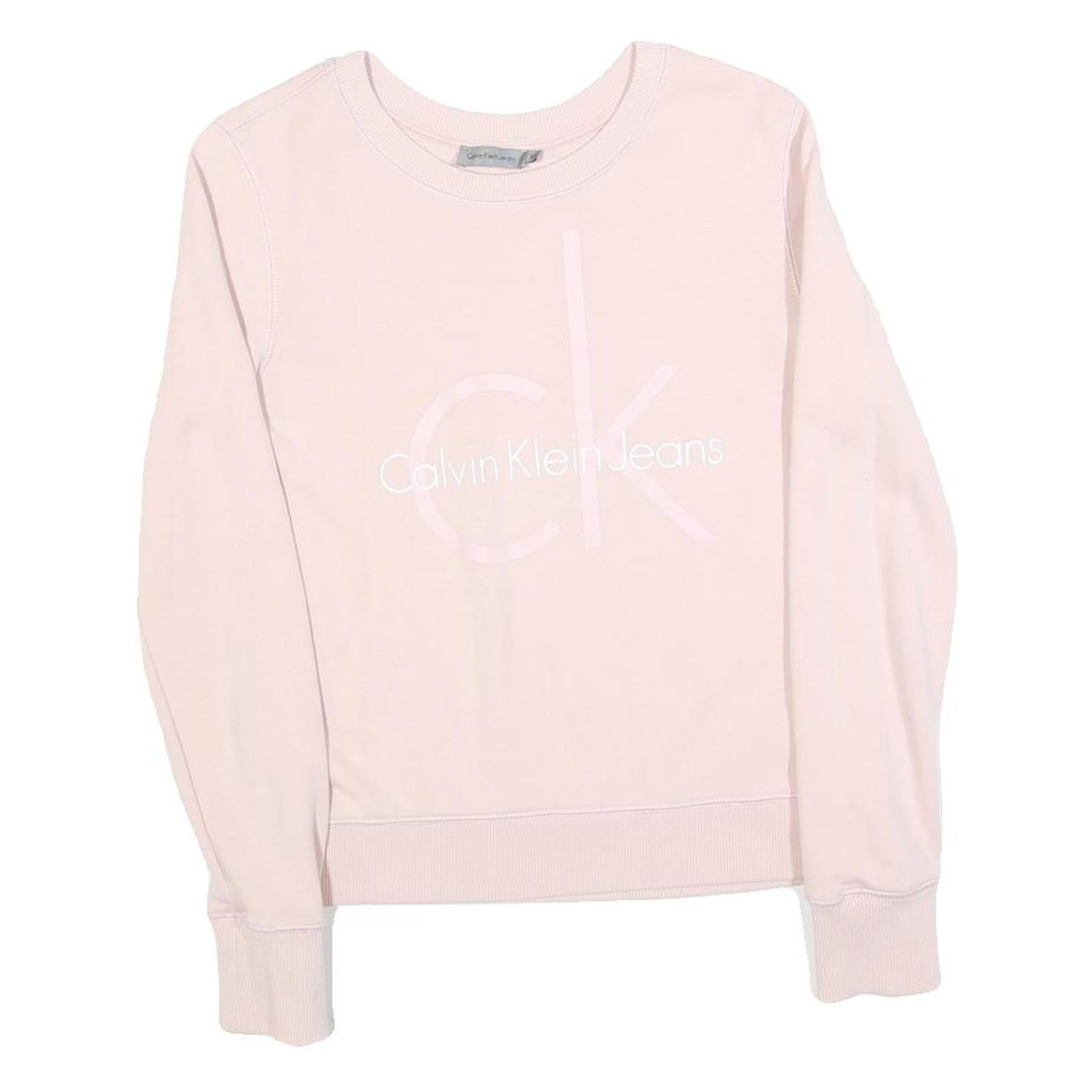 CALVIN KLEIN Womens Pink Crew Neck XS Cotton Blend Sweatshirt Logo Print Refurbished - N/A refurbished available on Cerqular