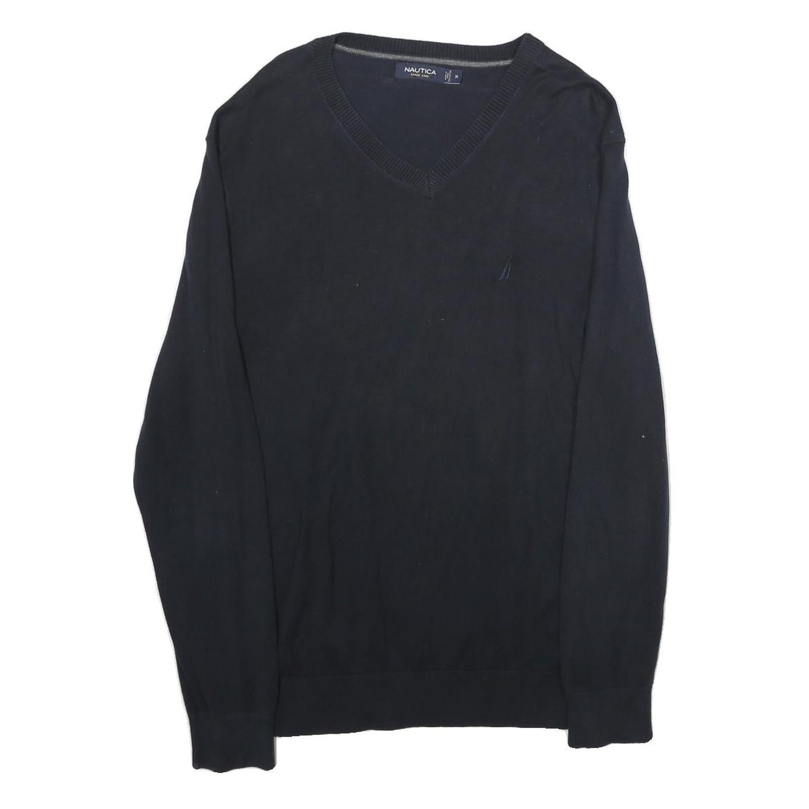 NAUTICA Mens Black Plain V Neck Basic Knit Jumper Cotton M Comfortable Casual Refurbished - N/A refurbished available on Cerqular