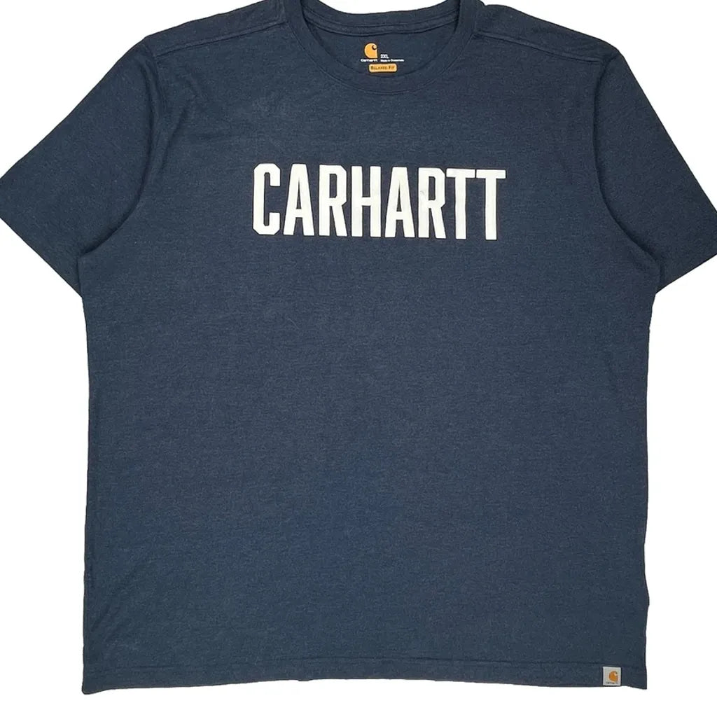 Carhartt T-Shirt - 2XL Blue Cotton Refurbished - Thrifted (note: this is a term often used to describe second- refurbished available on Cerqular
