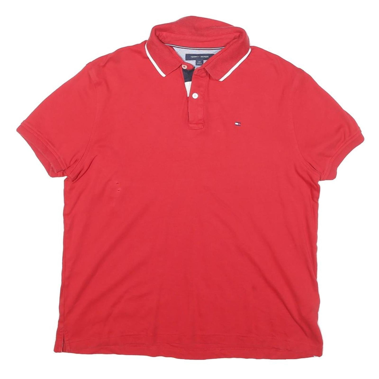 TOMMY HILFIGER Mens Red Short Sleeve Plain Polo Shirt L Cotton Blend Refurbished - N/A refurbished available on Cerqular