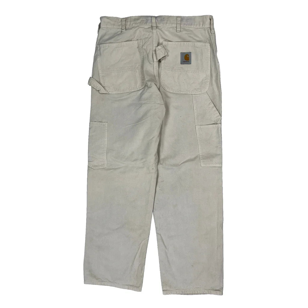 Carhartt Carpenter Trousers - 32W 30L Beige Cotton Refurbished - Thrifted (note: this is a term often used to describe second- refurbished available on Cerqular