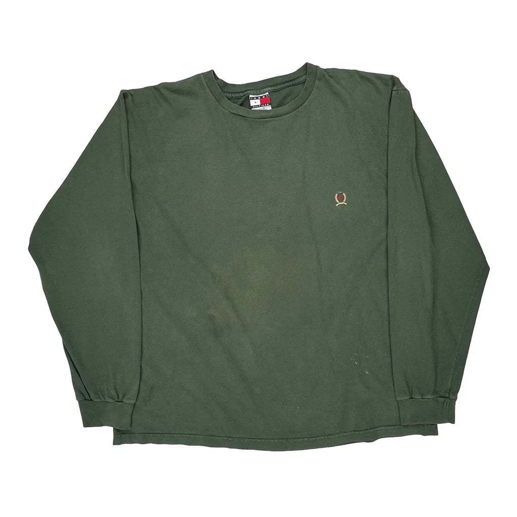 Tommy Hilfiger Long Sleeve T-Shirt - 2XL Green Cotton Refurbished - Thrifted (note: this is a term often used to describe second- refurbished available on Cerqular