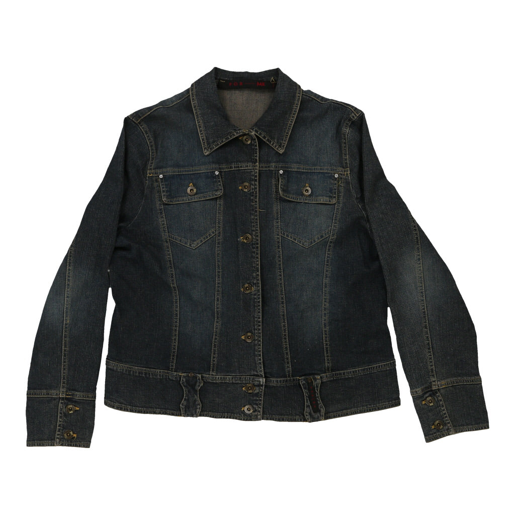 Y2K For Me Denim Jacket - Medium Dark Wash Cotton Refurbished - Thrifted (note: this is a term often used to describe second- refurbished available on Cerqular