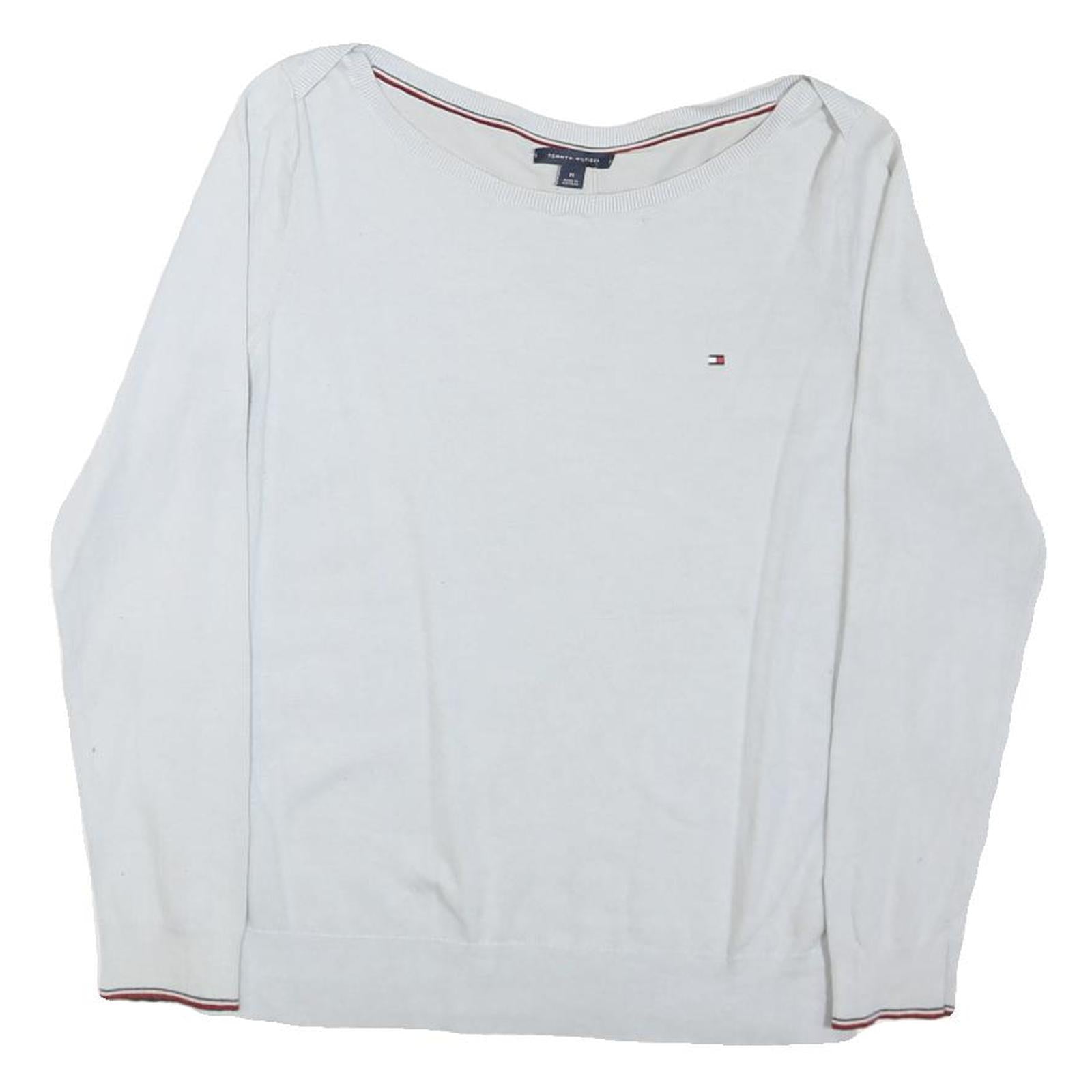 TOMMY HILFIGER Mens White Plain Cotton Blend Jumper Crew Neck Tight Knit M Refurbished - N/A refurbished available on Cerqular