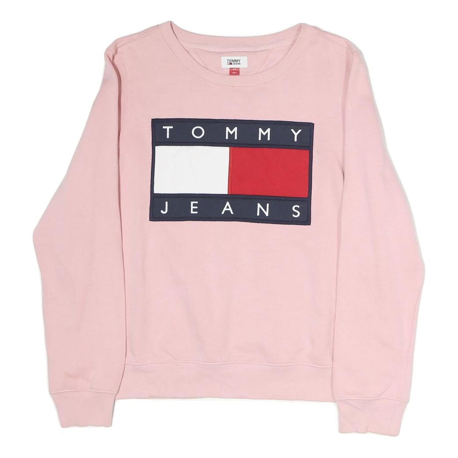 TOMMY JEANS Womens Pink Cotton Crew Neck Sweatshirt S Logo Print Casual Refurbished - N/A refurbished available on Cerqular