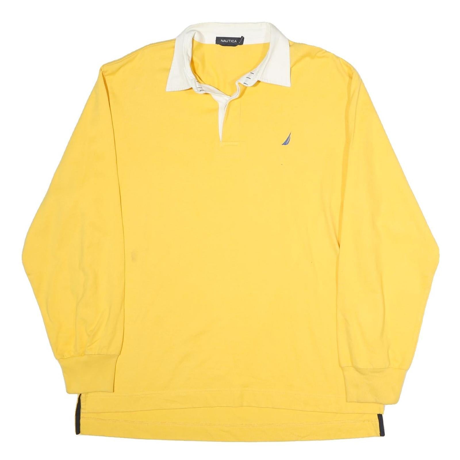 NAUTICA Mens Yellow & White Long Sleeve Plain XL Cotton Polo Shirt Refurbished - N/A refurbished available on Cerqular