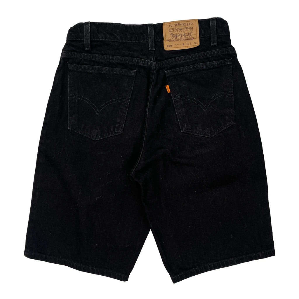 Levis Denim Shorts - 28W 9L Black Cotton Refurbished - Thrifted (note: this is a term often used to describe second- refurbished available on Cerqular