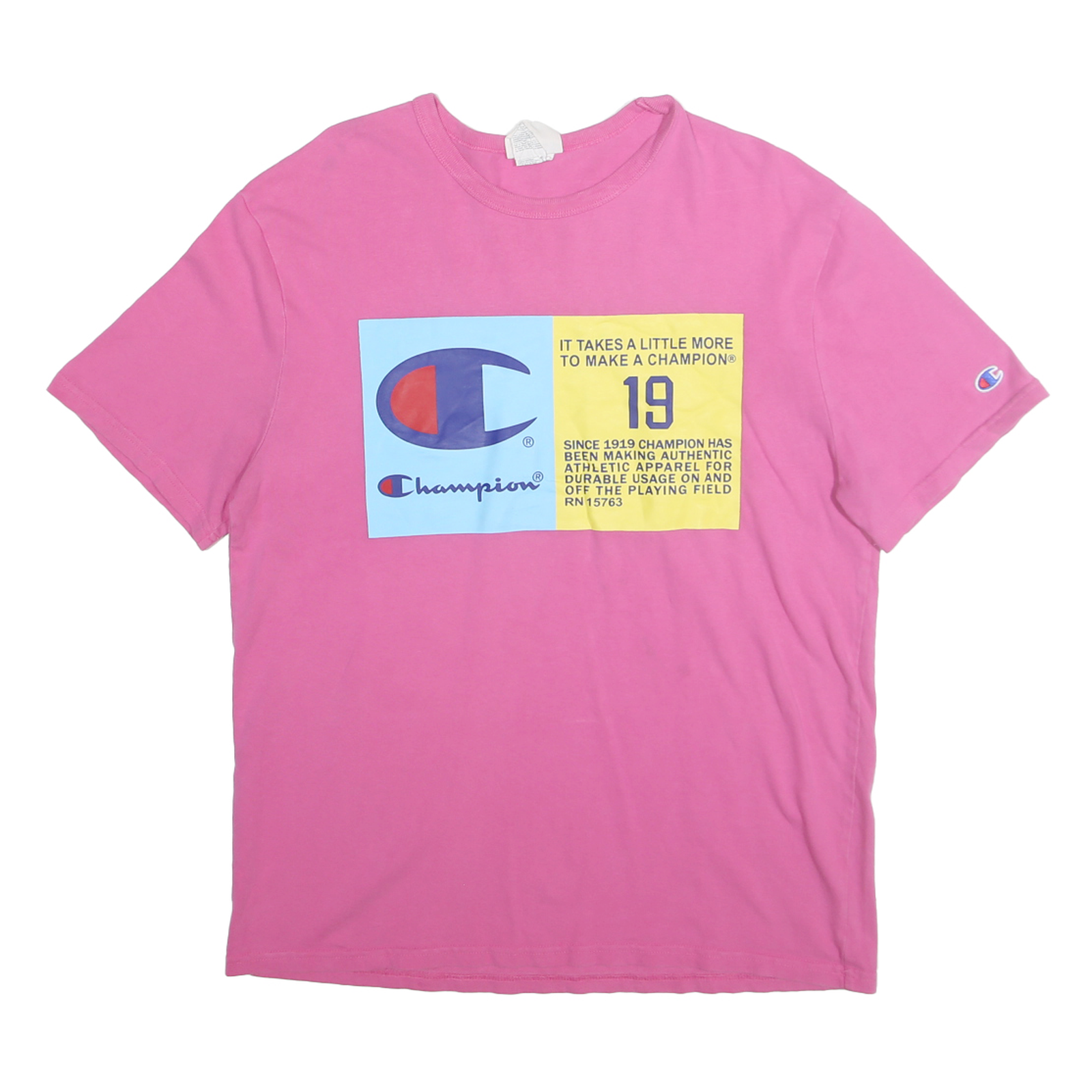 CHAMPION Mens Pink Graphic T-Shirt L Short Sleeve Crew Neck Cotton Refurbished - N/A refurbished available on Cerqular