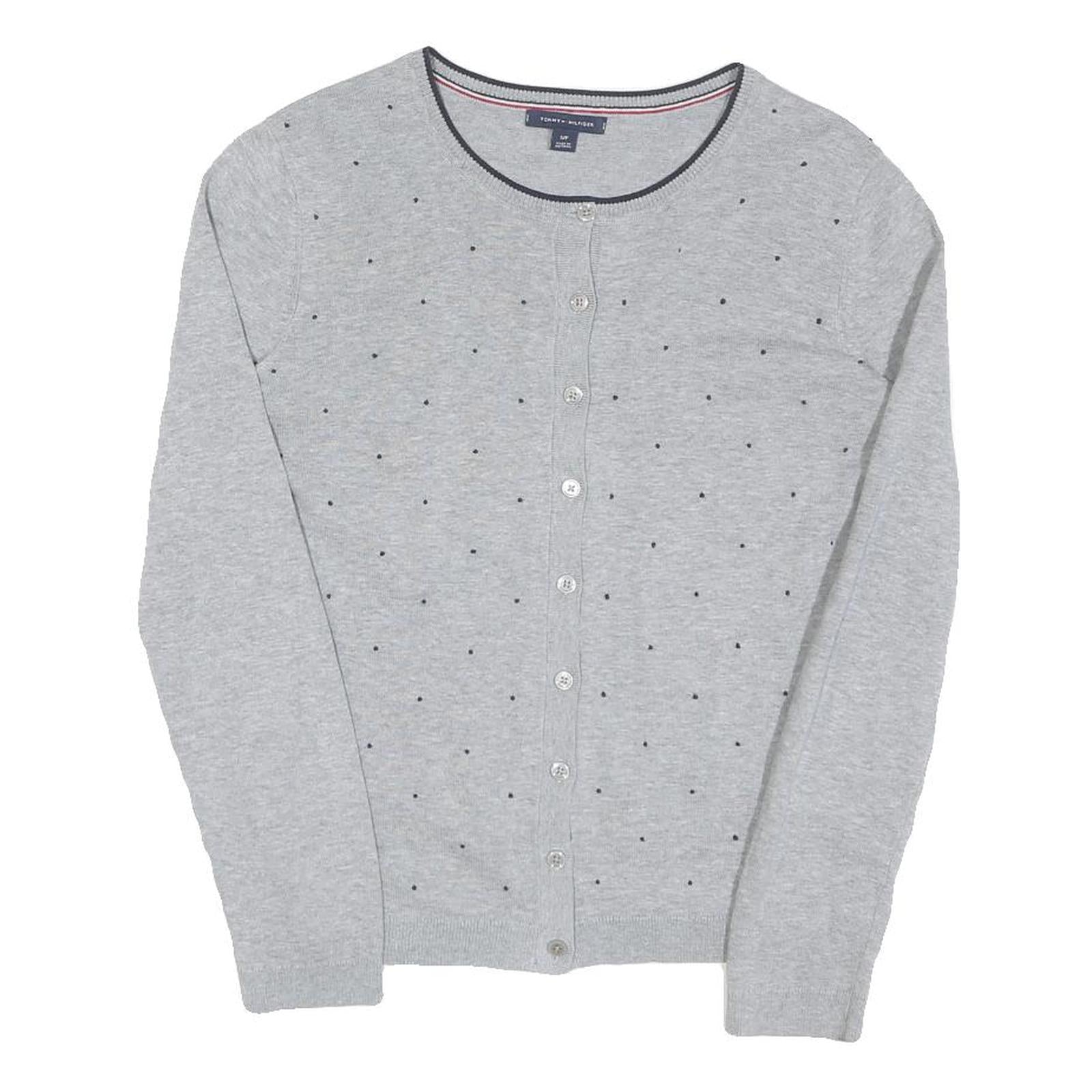 TOMMY HILFIGER Womens Grey Patterned Button Up Crew Neck Basic Knit S Cotton Refurbished - N/A refurbished available on Cerqular