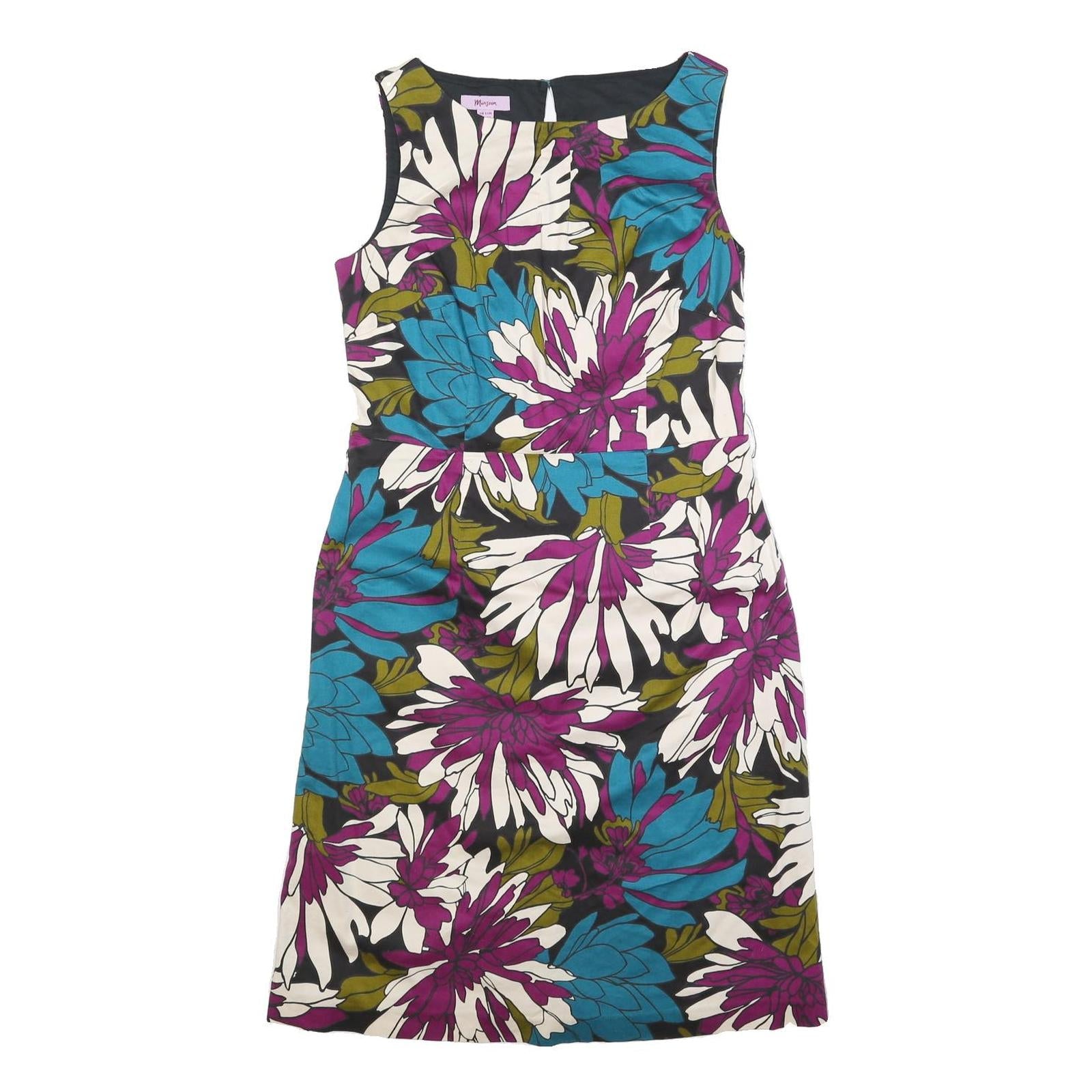 MONSOON Womens Black Blue & Purple Floral Day Cotton Blend Dress UK 14 Refurbished - N/A refurbished available on Cerqular