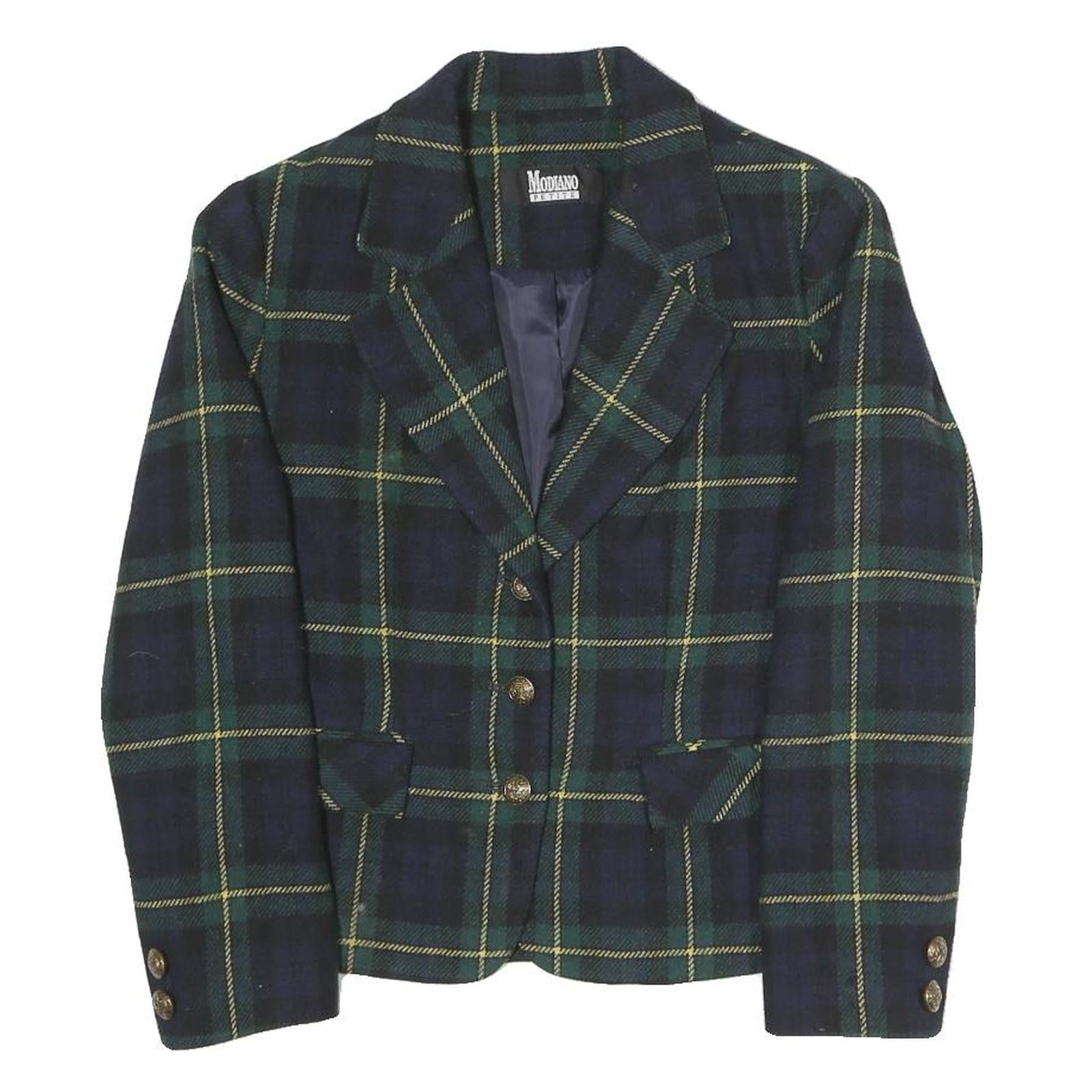 MODIANO Womens Blue & Green Check Blazer S Polyester Blend Woven Tailored Button Refurbished - N/A refurbished available on Cerqular