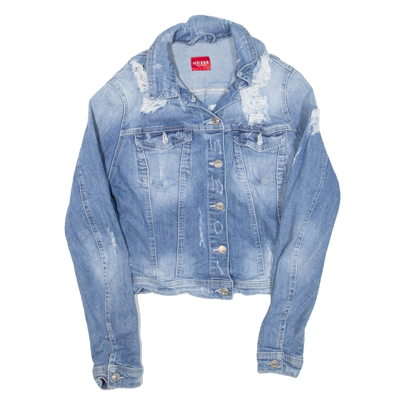 GUESS Distress Womens Denim Jacket Blue M Refurbished - N/A refurbished available on Cerqular