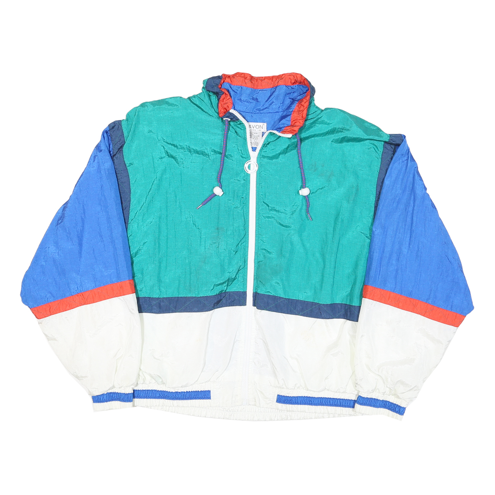 LAVON Mens Blue Green White Colourblock Windbreaker Jacket L Nylon Zip Hooded Refurbished - N/A refurbished available on Cerqular