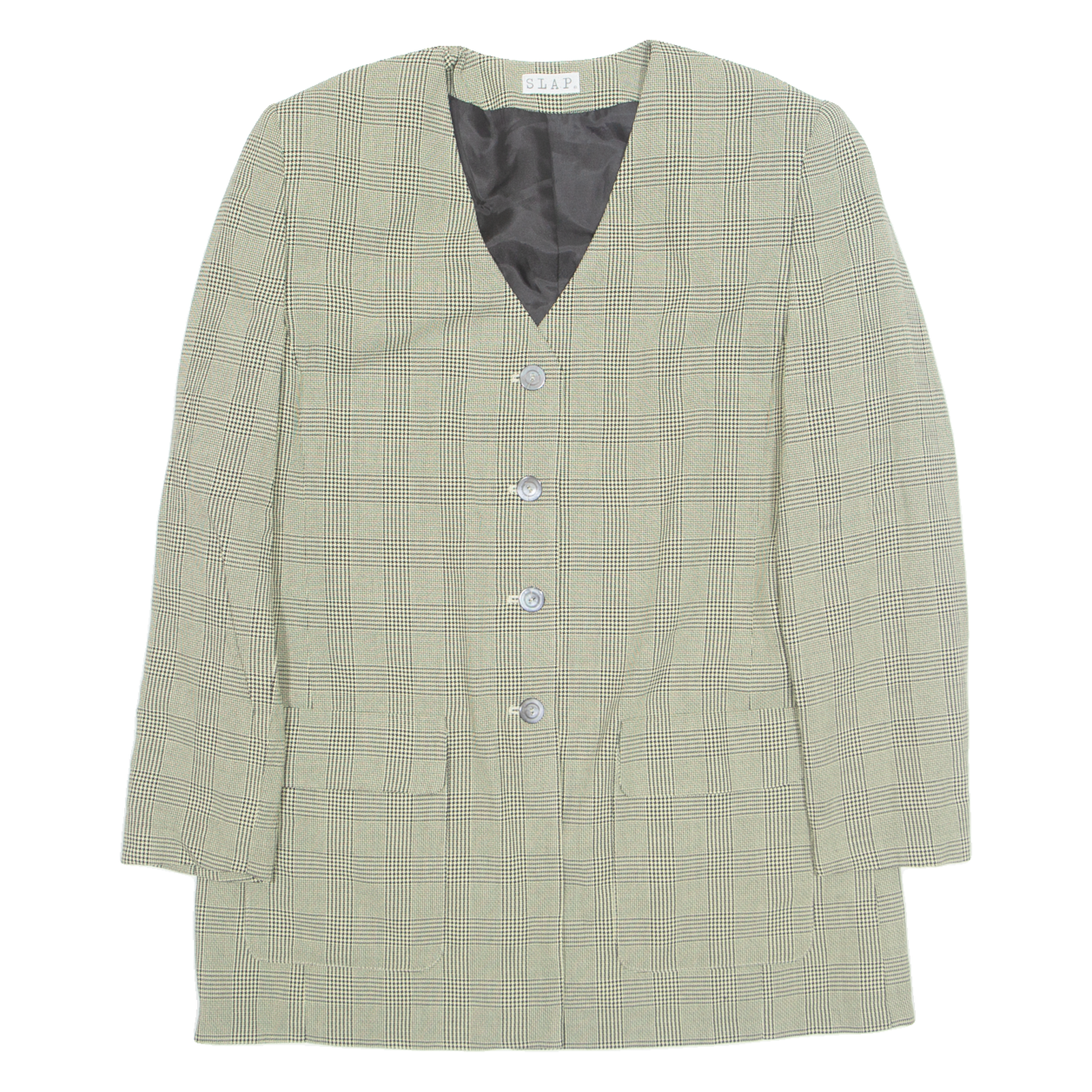SLAP Womens Blazer Jacket Beige 90s Check M Refurbished - N/A refurbished available on Cerqular