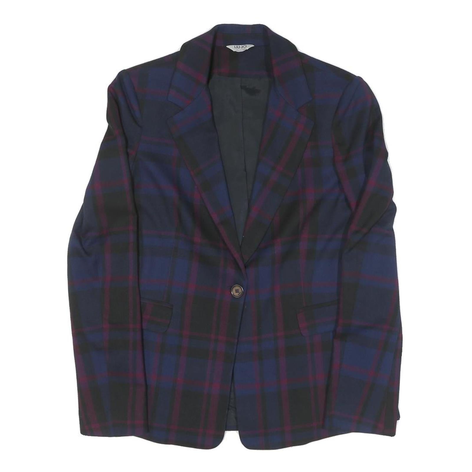 Womens Blue & Burgundy Check Jacket S Wool Blend Button Closure Classic Fit Refurbished - N/A refurbished available on Cerqular