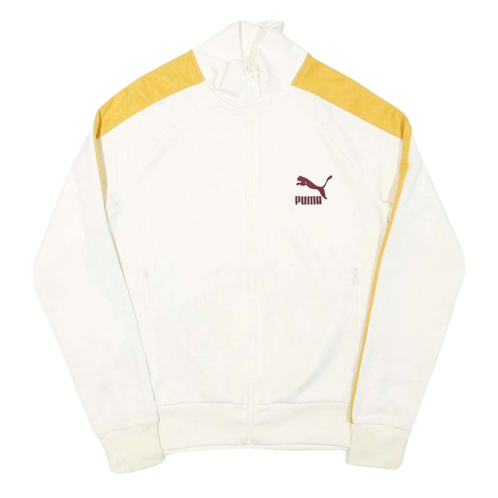 PUMA Mens White & Yellow Sports Logo Zip Jacket S Polyester Blend Track Refurbished - N/A refurbished available on Cerqular