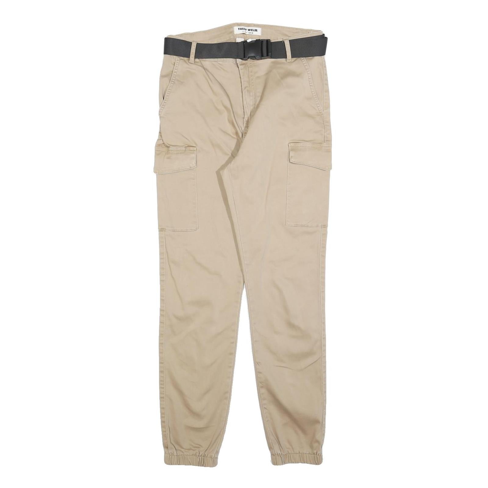 TALLY WEIJL Womens Cotton Blend Beige Slim Cargo Trousers W28 L28 Belted Refurbished - N/A refurbished available on Cerqular