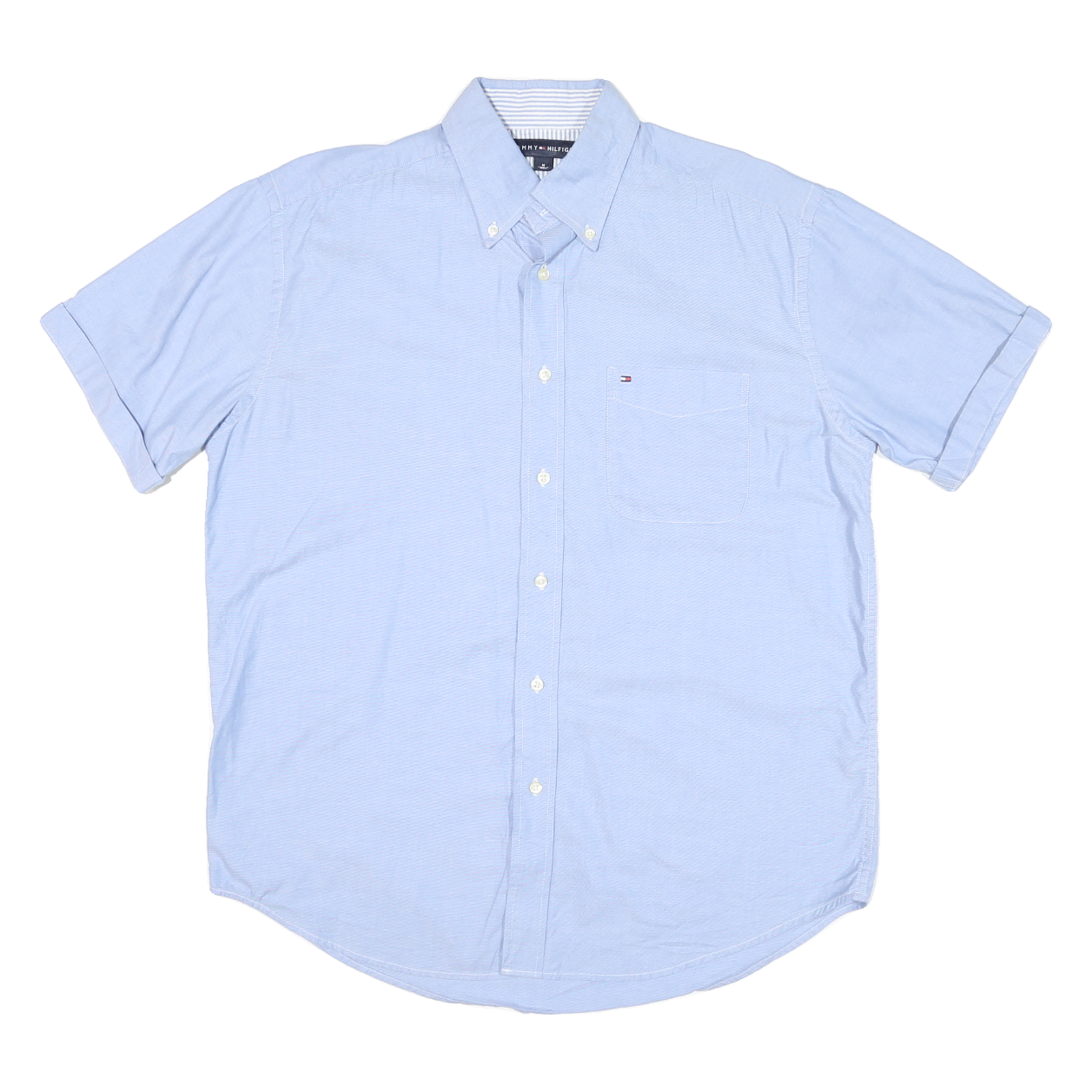 TOMMY HILFIGER Mens Blue Button-Down Short Sleeve Shirt M Classic Cotton Blend Refurbished - N/A refurbished available on Cerqular
