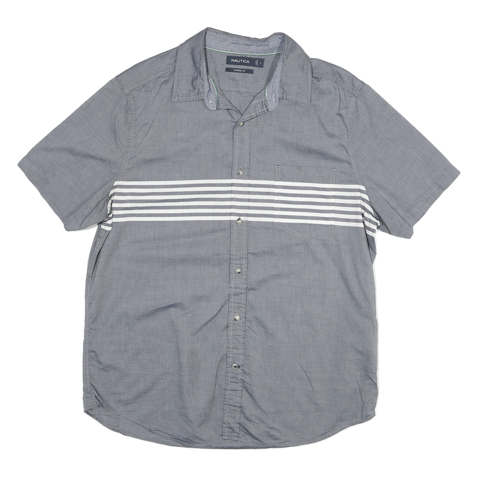 NAUTICA Mens Blue Shirt L Classic Fit Cotton Blend Casual Button Down Refurbished - N/A refurbished available on Cerqular