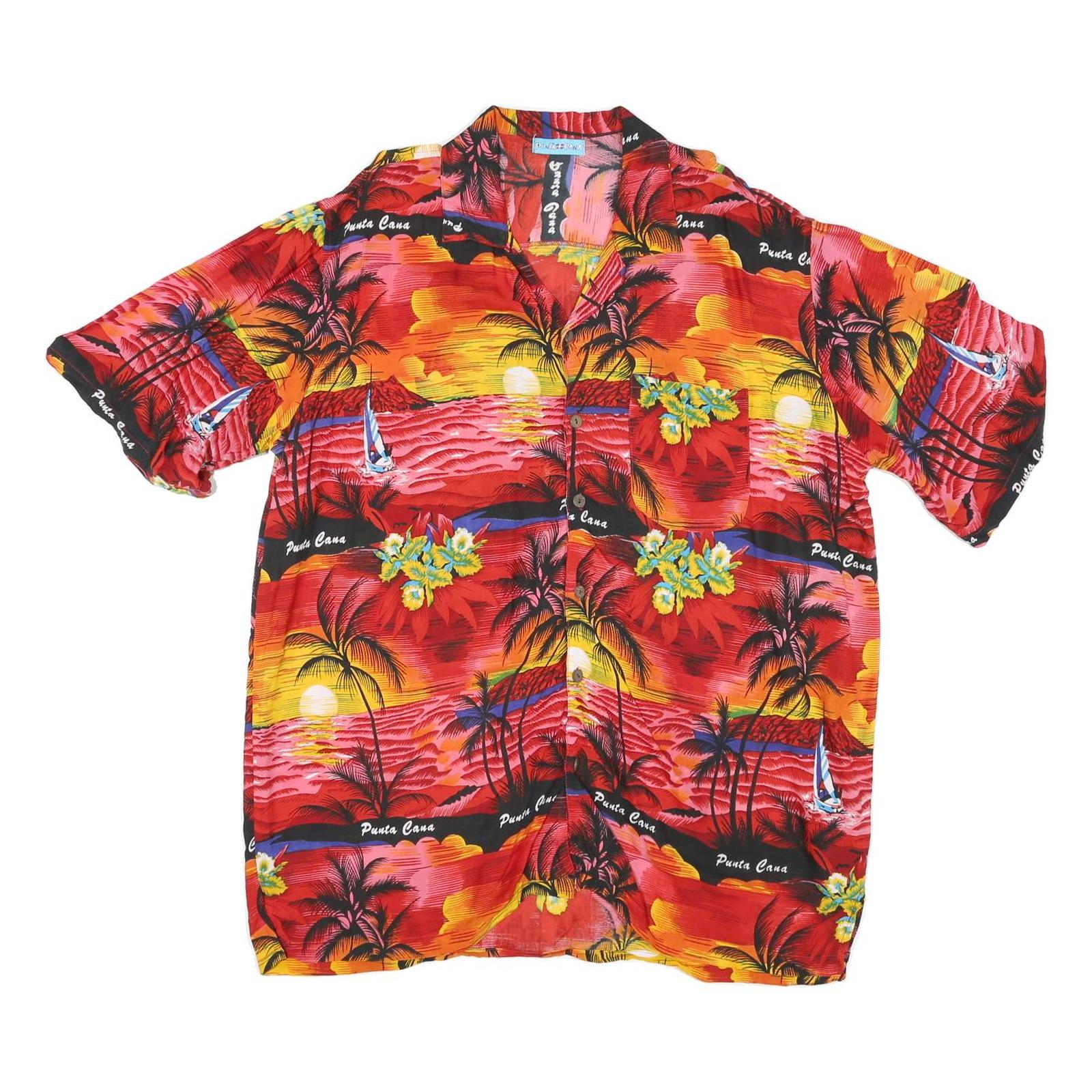 PUNTA CANA Womens Red & Yellow Rayon Hawaiian Shirt M Tropical Sunset Print Refurbished - N/A refurbished available on Cerqular