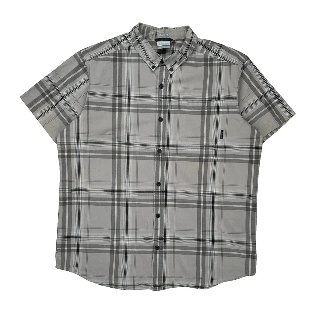 Columbia Checked Short Sleeve Shirt - XL Grey Cotton Refurbished - Thrifted (note: this is a term often used to describe second- refurbished available on Cerqular