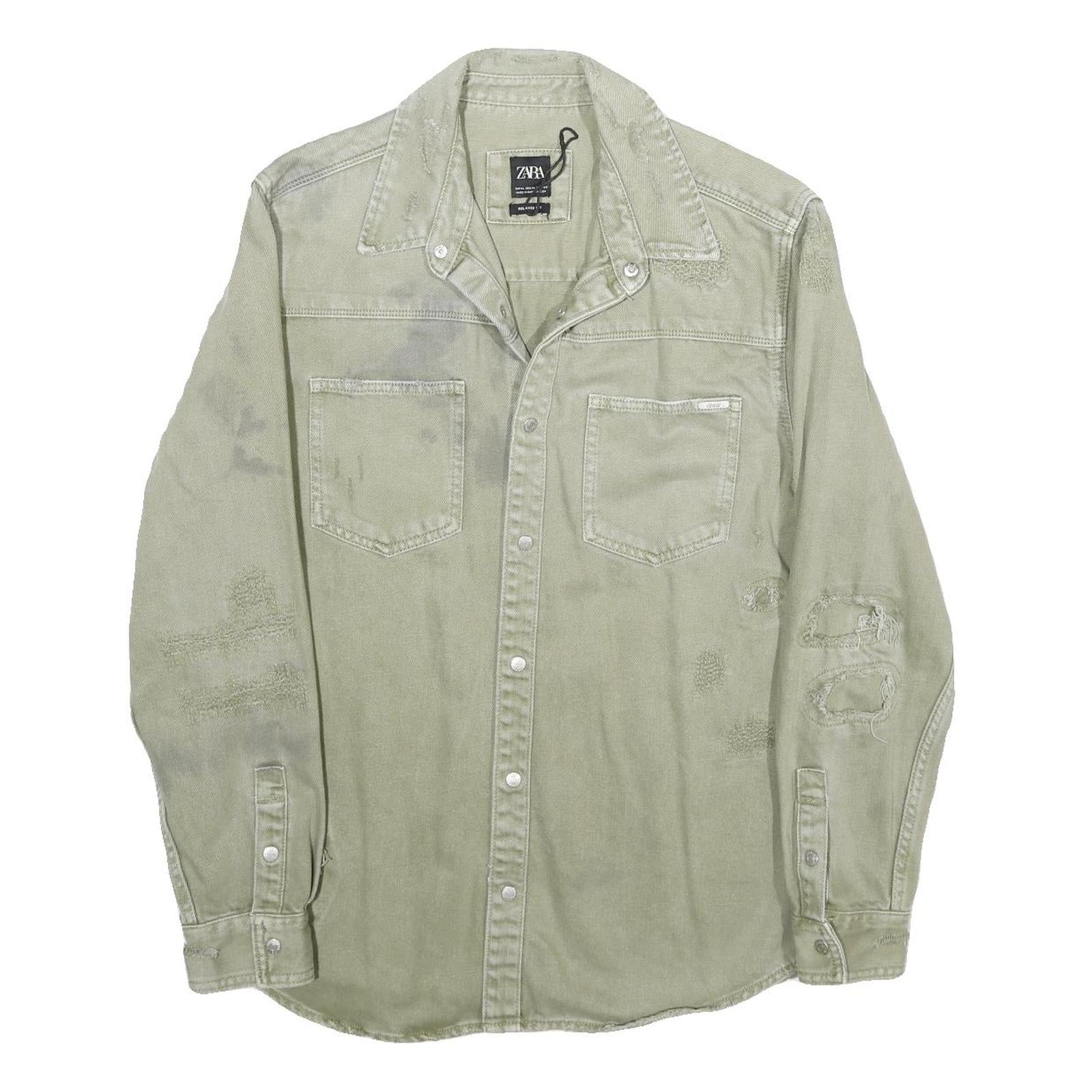 ZARA Mens Beige Cotton Distressed Button Jacket XL Woven Casual Wear Refurbished - N/A refurbished available on Cerqular