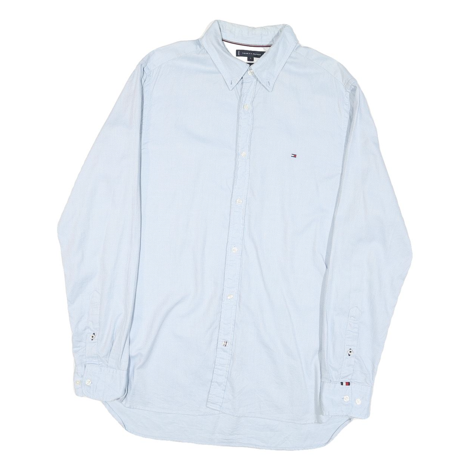 TOMMY HILFIGER Mens Blue L Button Down Casual Shirt Cotton Blend Long Sleeve Refurbished - N/A refurbished available on Cerqular