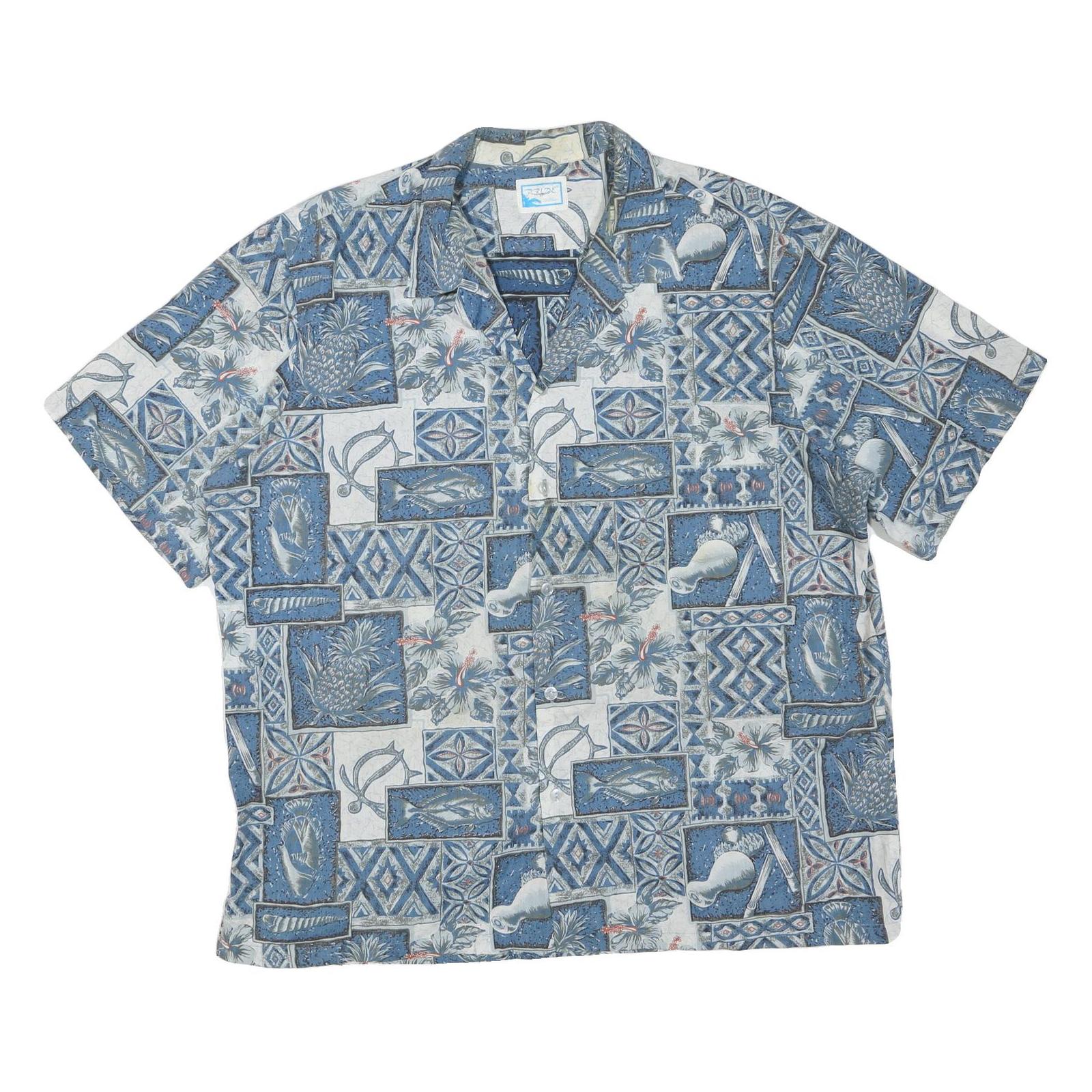 PRIDE Mens Blue & Cream Patterned Cotton Blend Casual Shirt L Short Sleeve Refurbished - N/A refurbished available on Cerqular