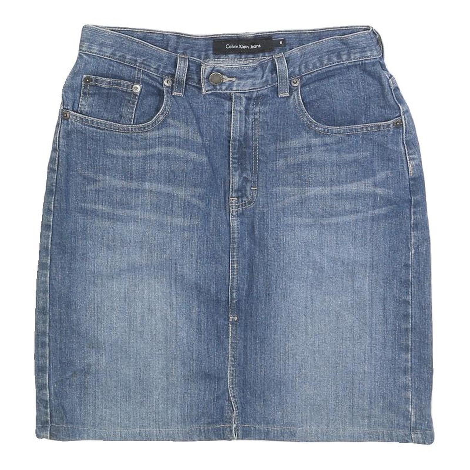CALVIN KLEIN Womens Blue Denim Mini Cotton Blend Skirt S Jeans Casual Style Refurbished - N/A refurbished available on Cerqular