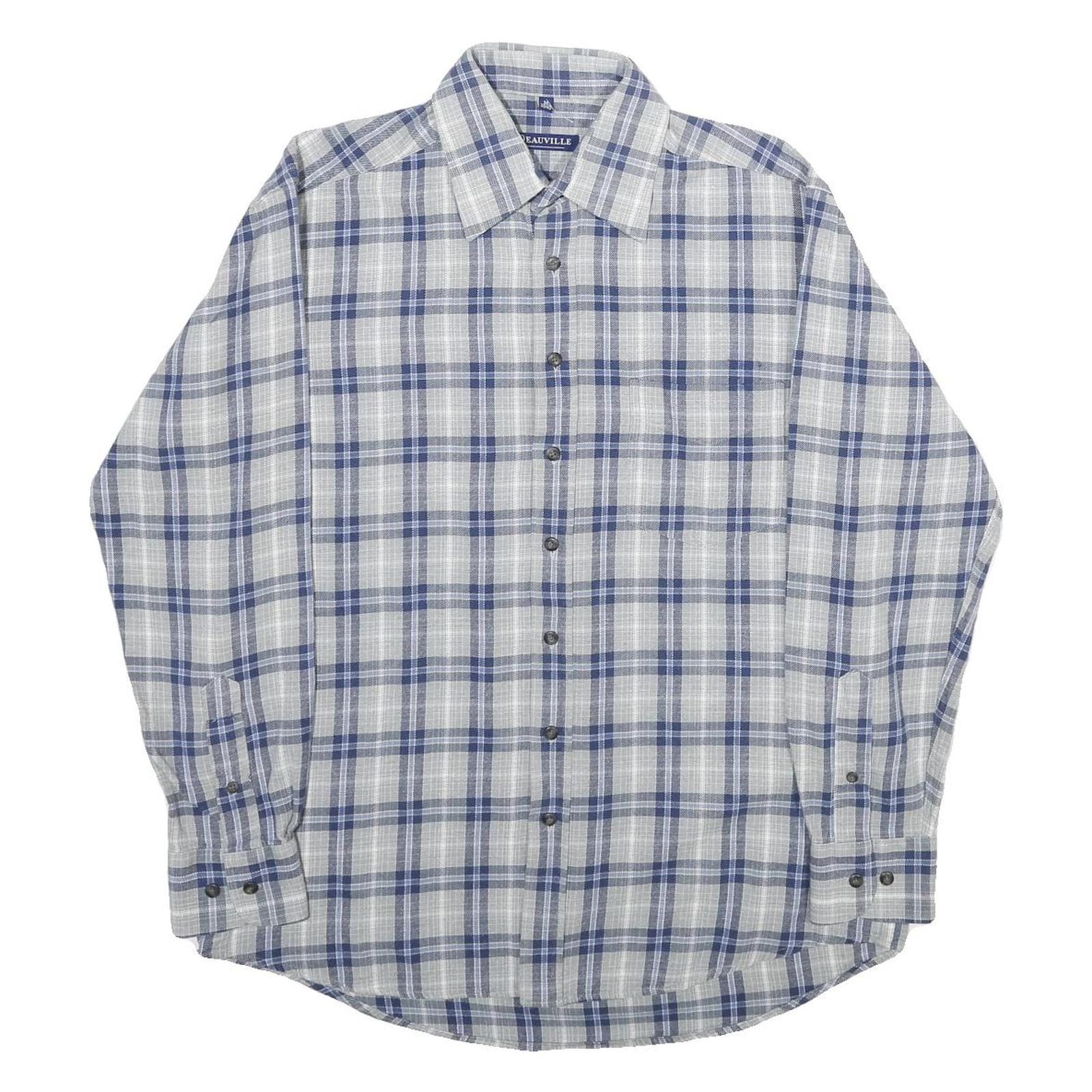 DEAUVIILLE Mens Blue & Grey Checked Cotton Shirt M Classic Button Collar Refurbished - N/A refurbished available on Cerqular